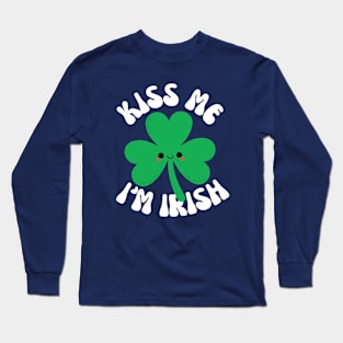 Kiss Me I'm Irish Kawaii Shamrock St Patricks Day Funny Long Sleeve T-Shirt